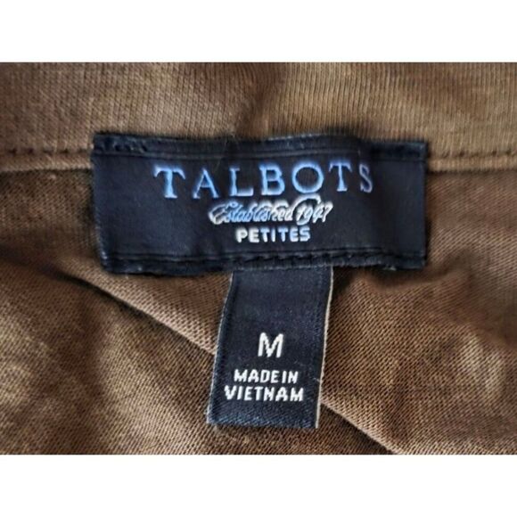 Talbots Cap Sleeve VNeck Ruffle Detail Slim Fit Top Womens Size M Brown - Picture 7 of 9